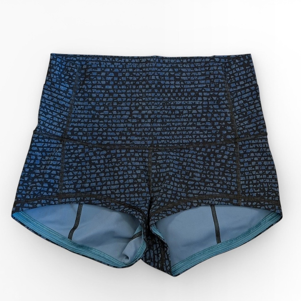 Lululemon Wunder Short 2" Full On Luxtreme Blue Black Size 8 Stretch High‎ Rise